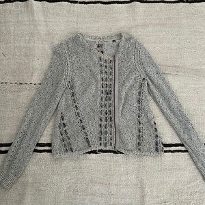 Anthropologie zip up grey sweater with color woven in!